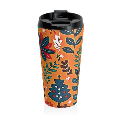 Autumn Floral Leaves Travel Mug | Orange Botanical Stainless Steel