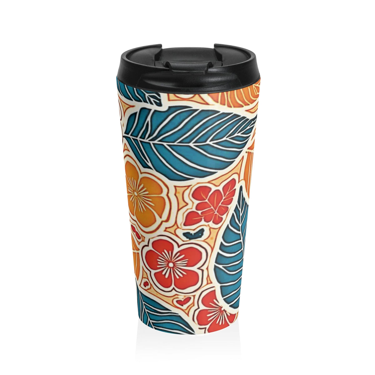 Tropical Floral Leaves Travel Mug | Colorful Hibiscus Stainless Steel