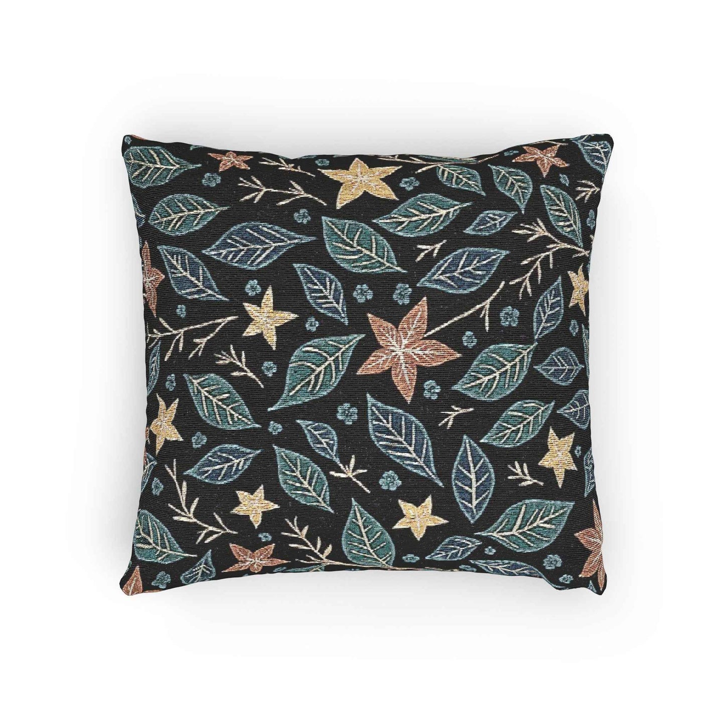 Floral Starleaf Pattern Woven Pillow | Botanical Night Leaves