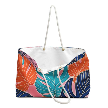 Tropical Monstera Leaves Weekender Bag | Colorful Palm Print Large Tote Bag