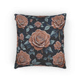 Vintage Rose Woven Pillow | Floral Needlepoint Style, Navy Background