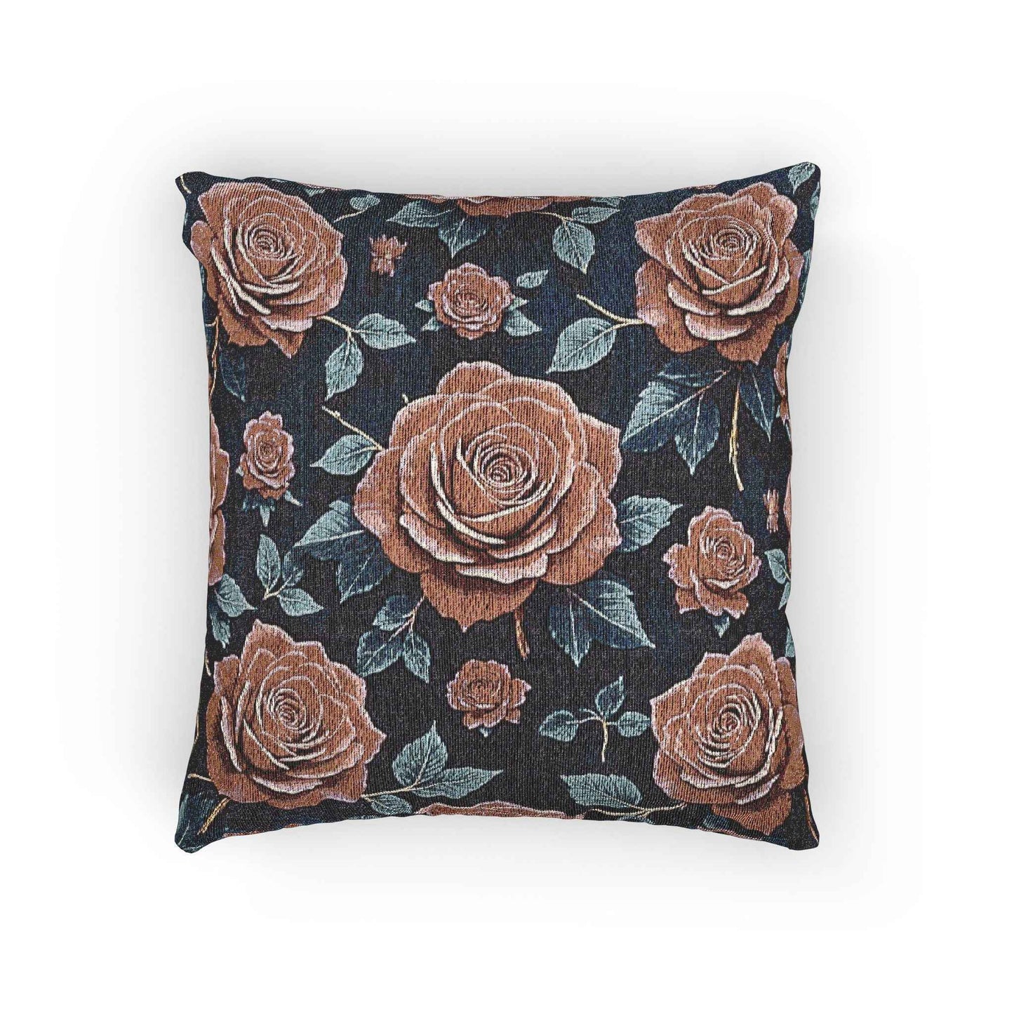 Vintage Rose Woven Pillow | Floral Needlepoint Style, Navy Background