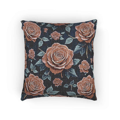 Vintage Rose Woven Pillow | Floral Needlepoint Style, Navy Background