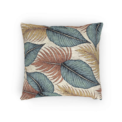Tropical Leaf Woven Pillow | Blue Teal Rust Decorative Throw Pillow