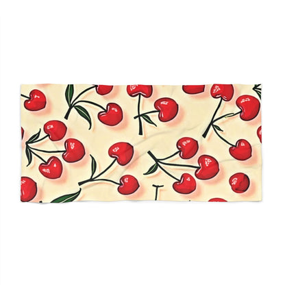 Cherry Pattern Beach Towel — Retro Red Cherries on Cream