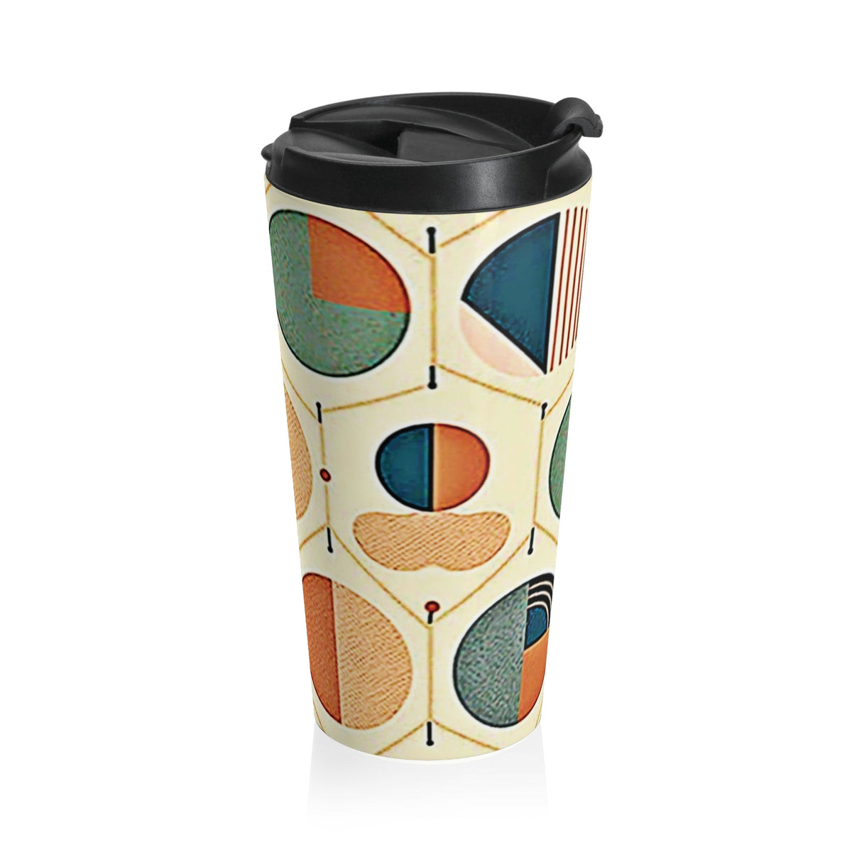 Mid Century Geometric Pattern Travel Mug | Retro Circle Design
