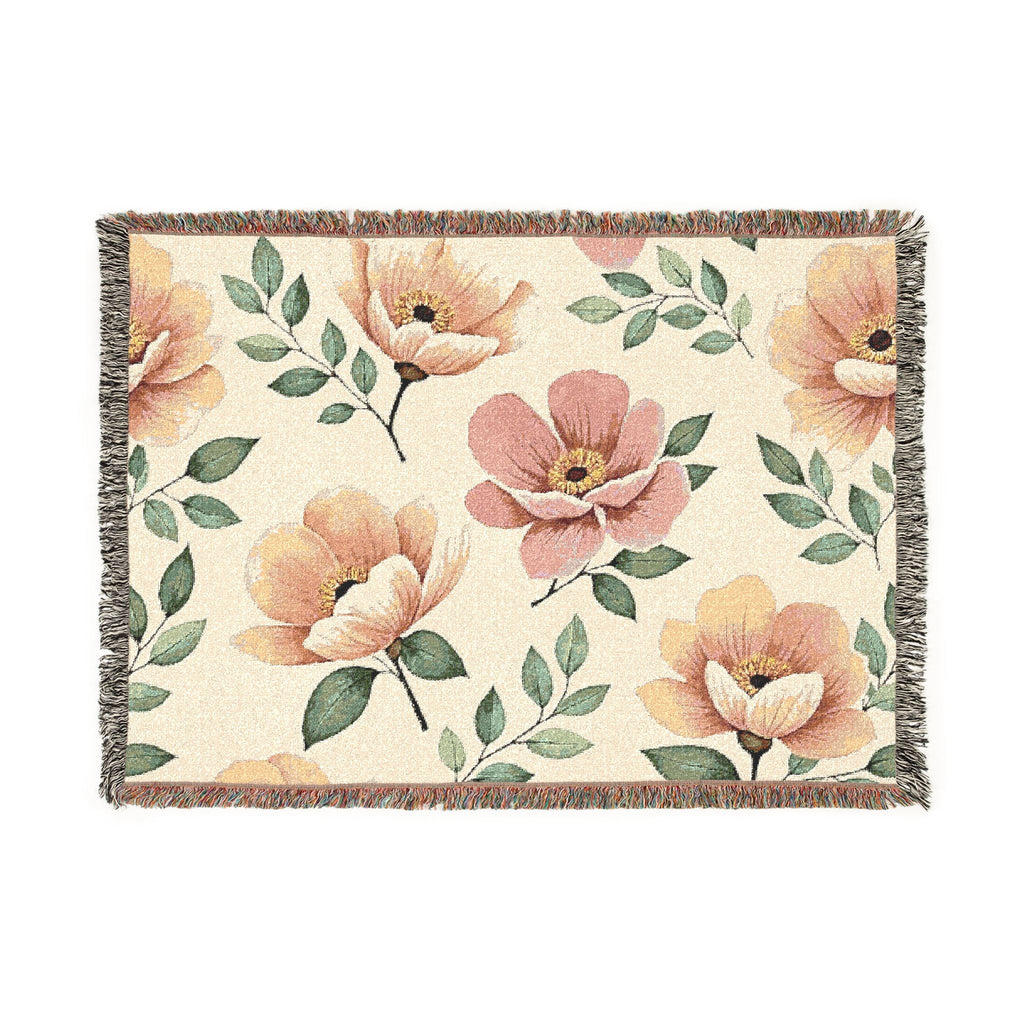 Floral Woven Blanket — Vintage Botanical Throw Blanket