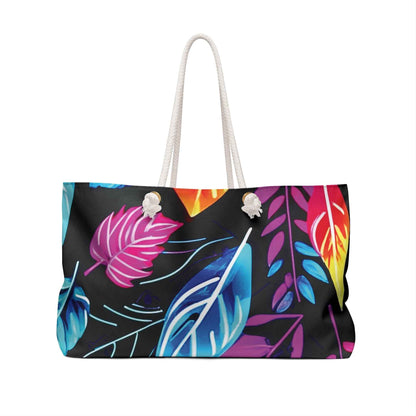 Colorful Tropical Leaves Weekender Bag | Neon Leaf Travel, Large Tote Bag