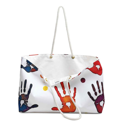 Colorful Handprint Pattern Weekender Bag | Rainbow Palm Print Tote