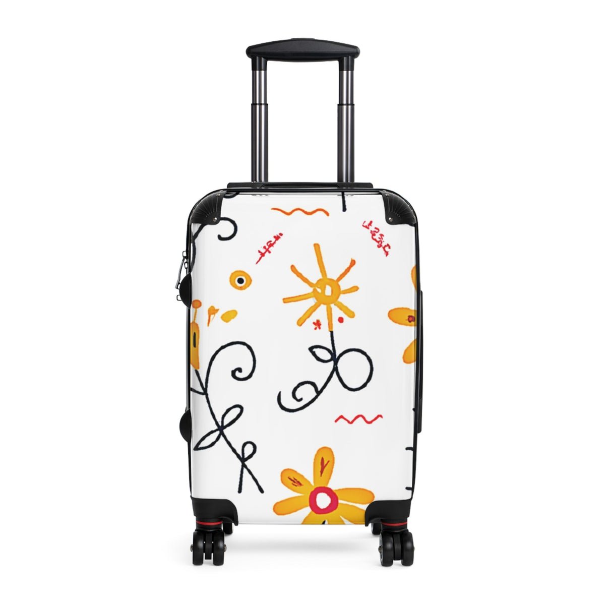 Floral Doodle Suitcase – Yellow Flower Pattern Carry-On Luggage