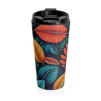 Tropical Leaf Pattern Travel Mug | Colorful Botanical Stainless Steel