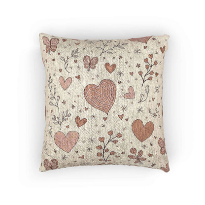 Scattered Hearts Woven Pillow | Boho Vintage Heart Pattern Cushion