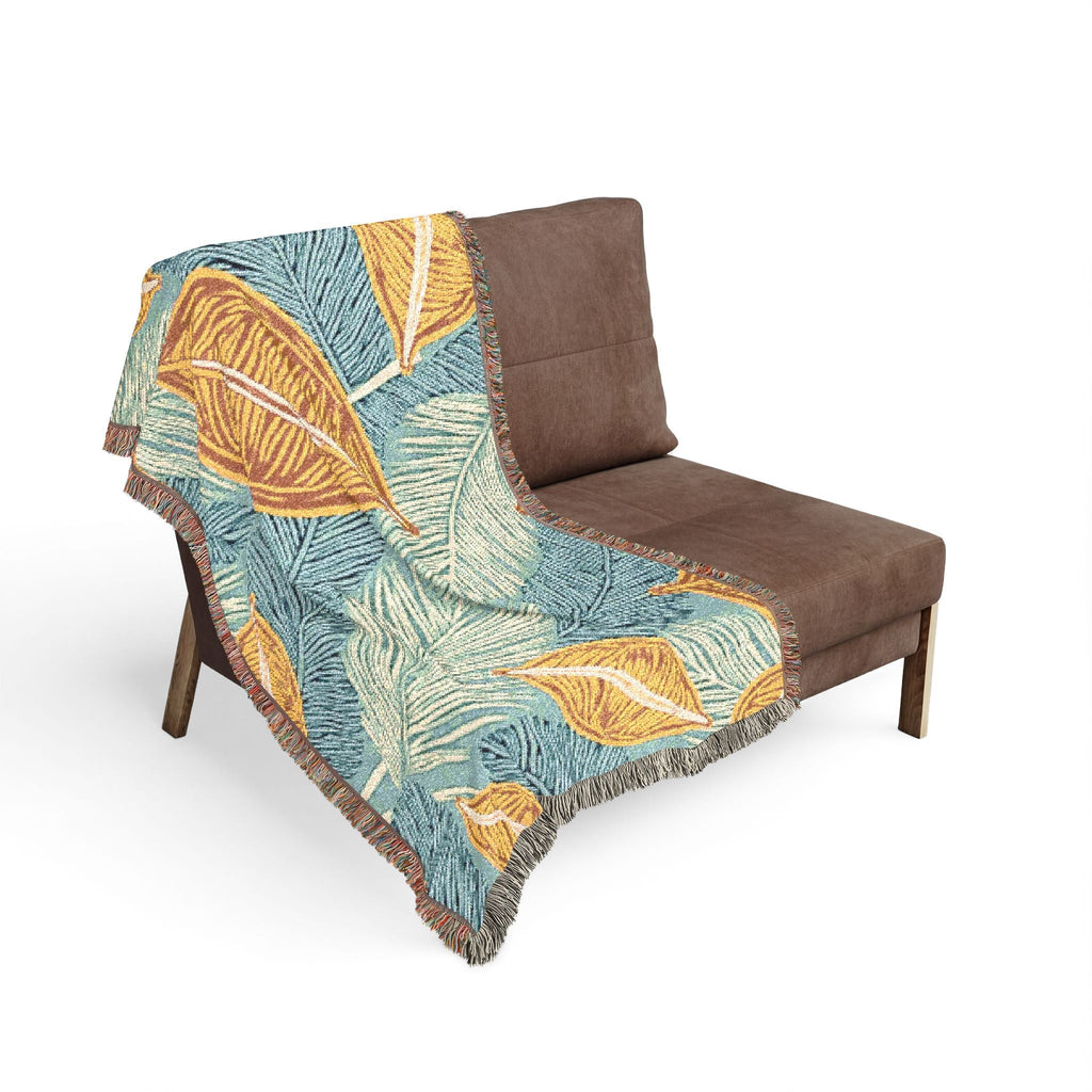 Tropical Leaf Woven Blanket — Cozy Decorative Throw for Living Room & Patio
