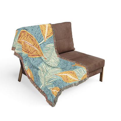Tropical Leaf Woven Blanket — Cozy Decorative Throw for Living Room & Patio