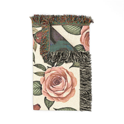 Floral Woven Blanket — Vintage Rose Throw for Living Room & Bedroom