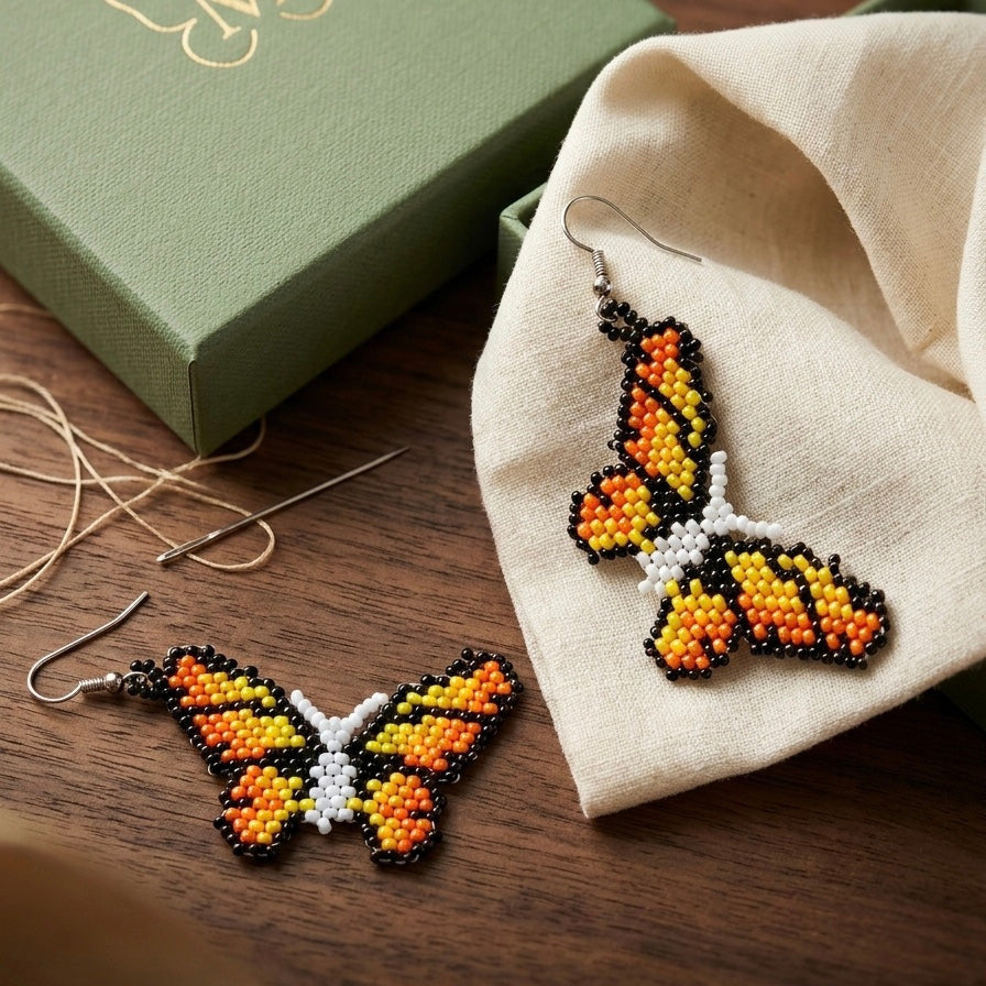 White black Butterfly Beaded Earrings