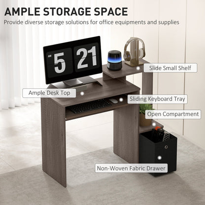 Computer Desk with Sliding Keyboard Tray Storage Drawer Shelf Home Office Workstation Grey