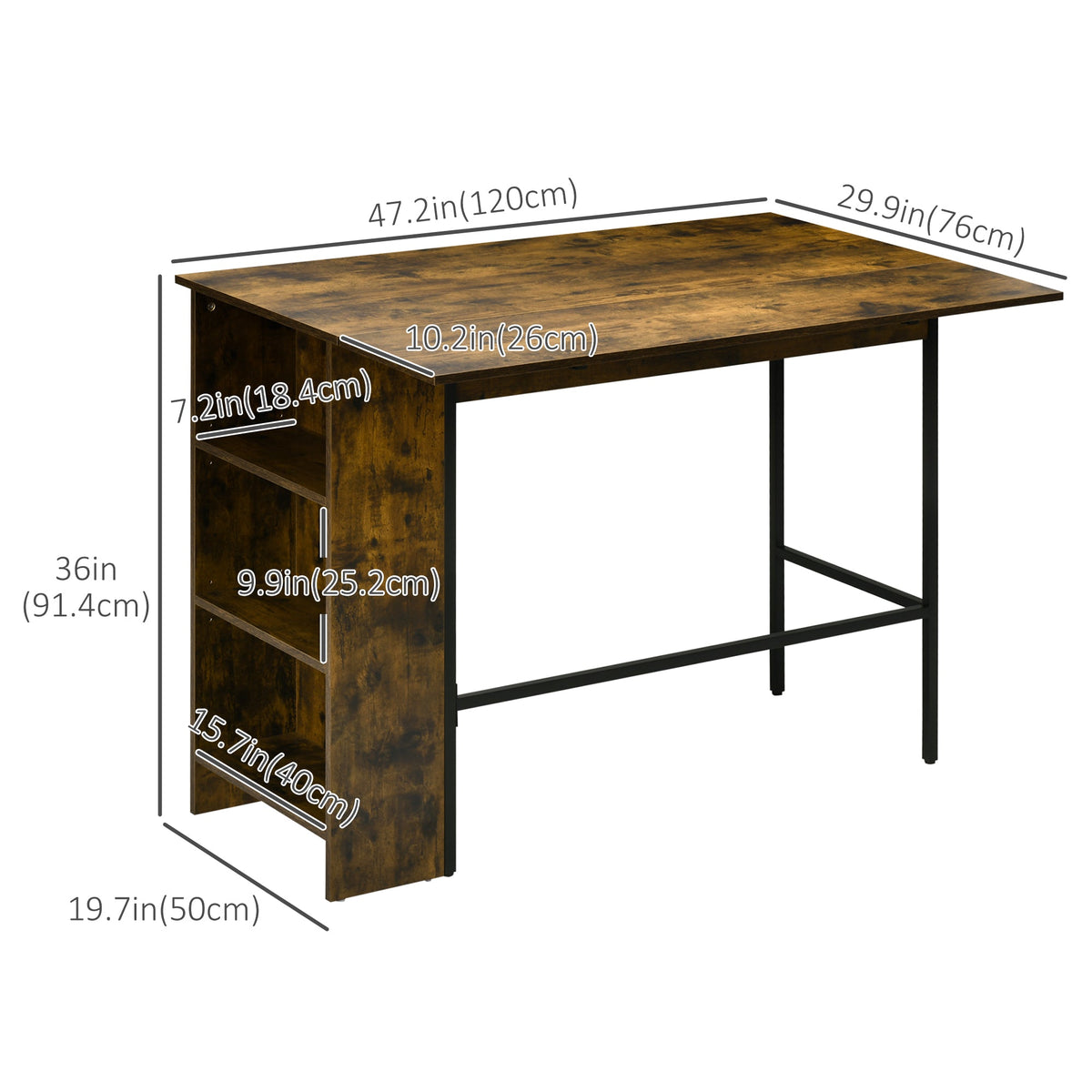 Counter Height Table with Drop Leaf, Extendable Bar Table with Adjustable Storage Shelf, Light Grey