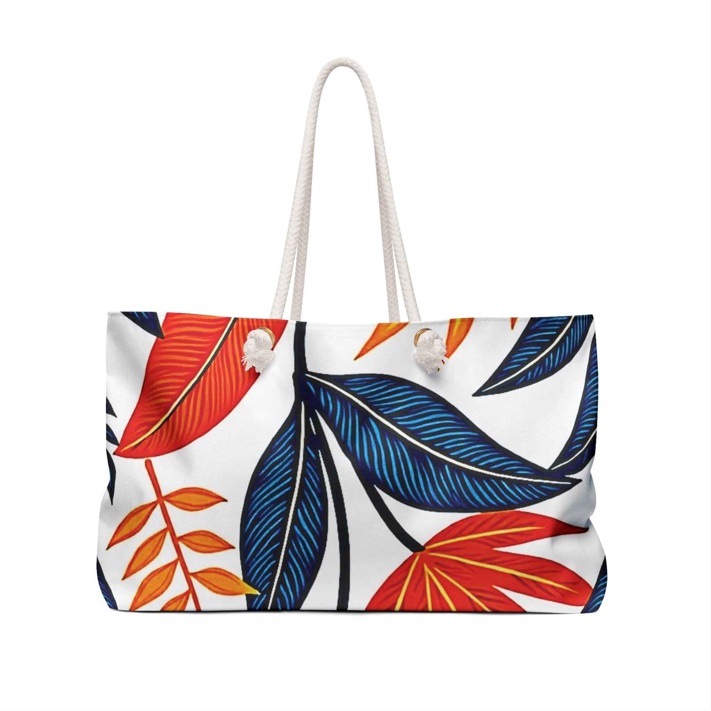 Bold Red Blue Tropical Leaves Weekender Bag | Leaf Print Bag