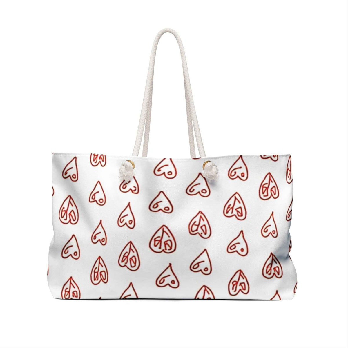 Hand drawn Red Hearts Weekender Bag | Valentine Pattern Tote| Large Tote Bag| Busy mom bag| Gift for mom| Beach Tote Bag