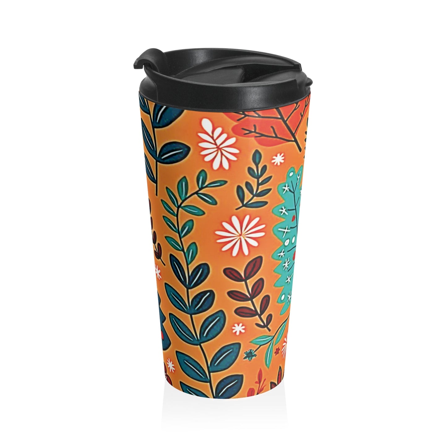 Autumn Floral Leaves Travel Mug | Orange Botanical Stainless Steel