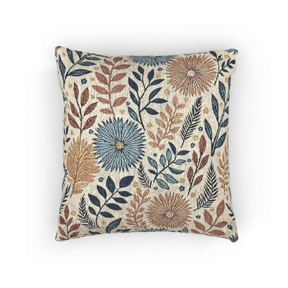 Boho Floral Woven Pillow | Textured Daisy Leaves Decorative Pillow