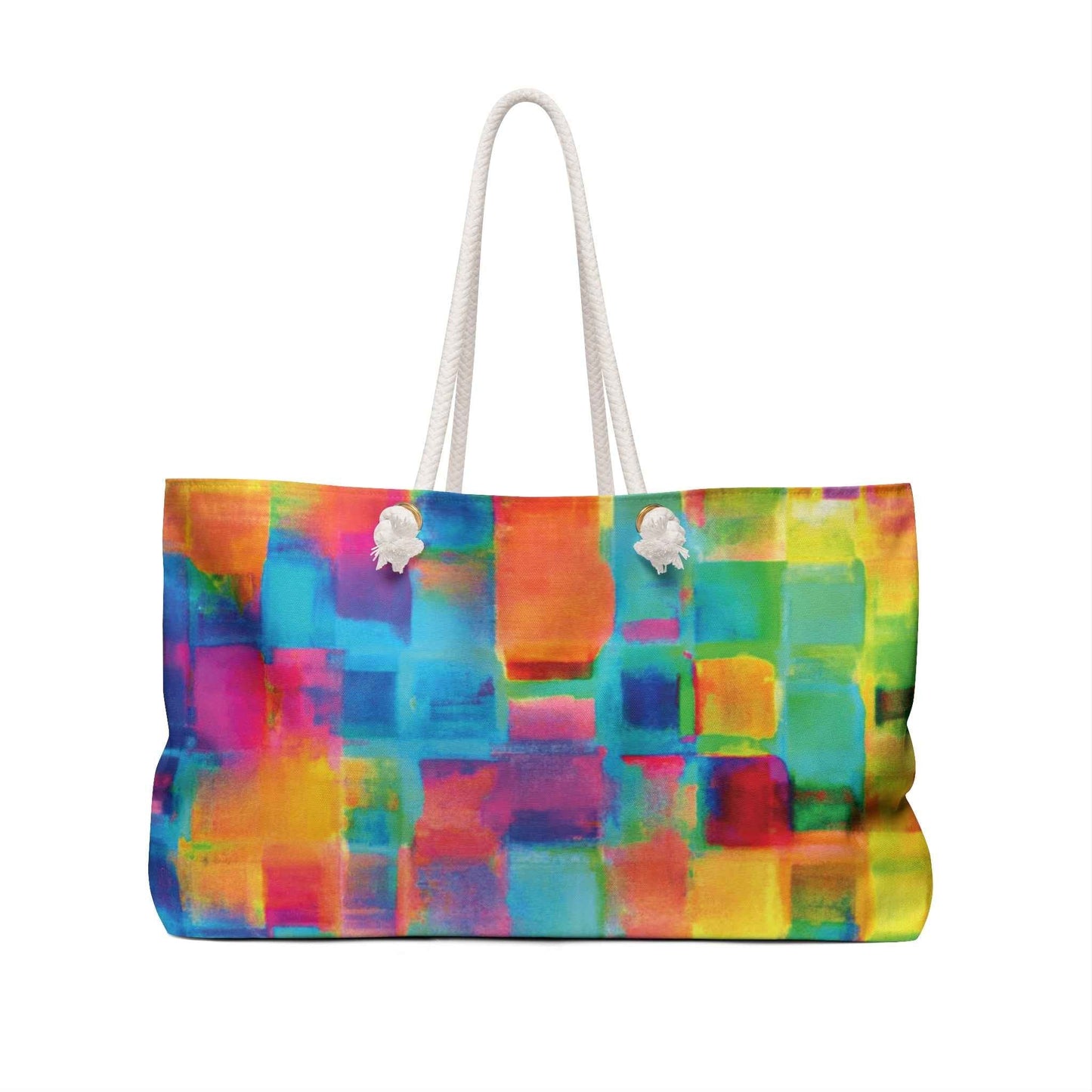 Colorful Abstract Watercolor Squares Weekender Bag | Bright Travel Tote | Large Tote Bag