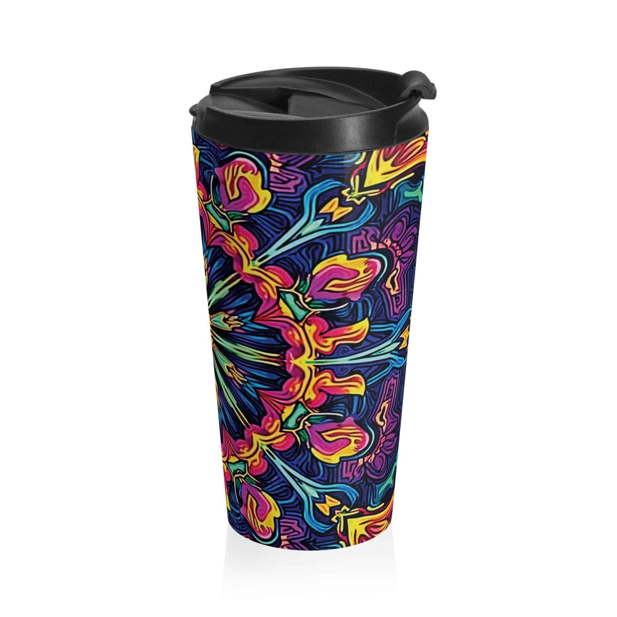 Kaleidoscope Neon Mandala Stainless Steel Travel Mug