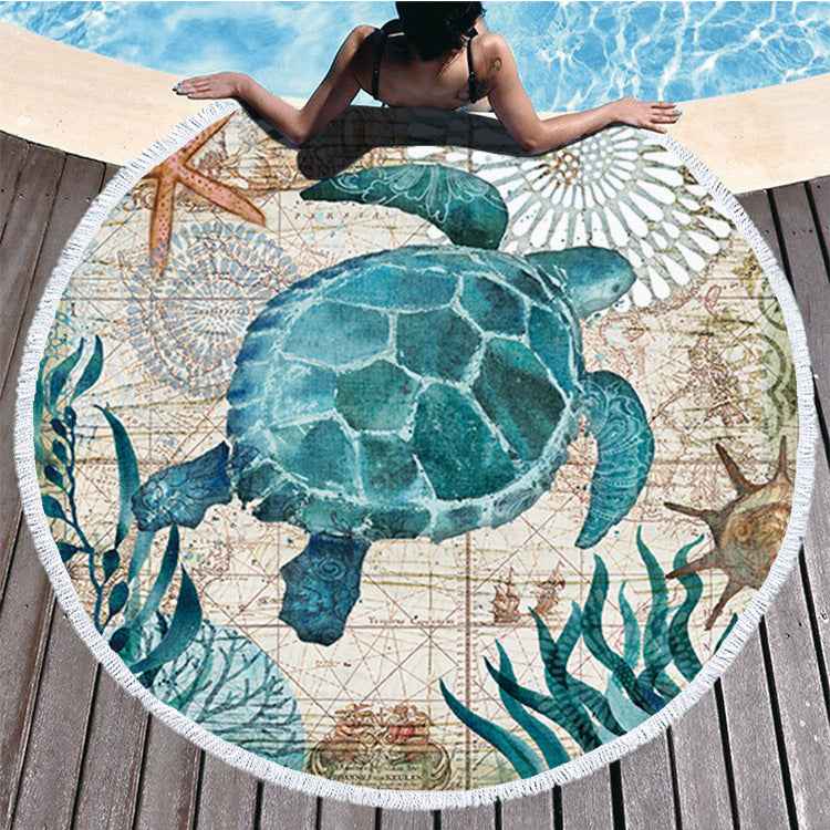 Round Printed Beach Towel Fiber And Tassels Feel Soft