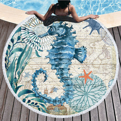Round Printed Beach Towel Fiber And Tassels Feel Soft