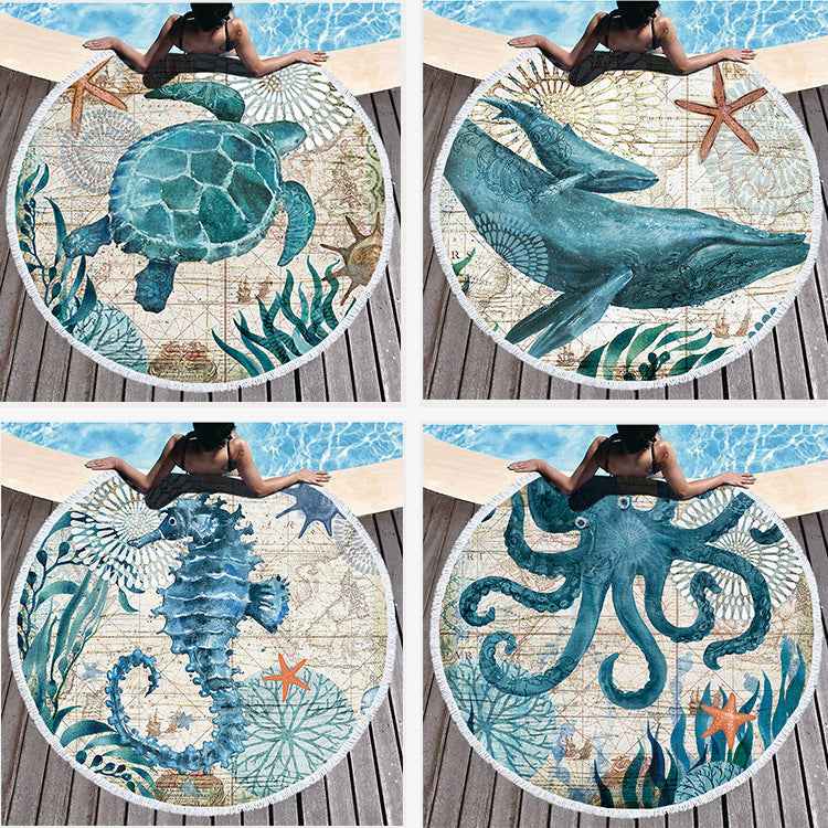 Round Printed Beach Towel Fiber And Tassels Feel Soft
