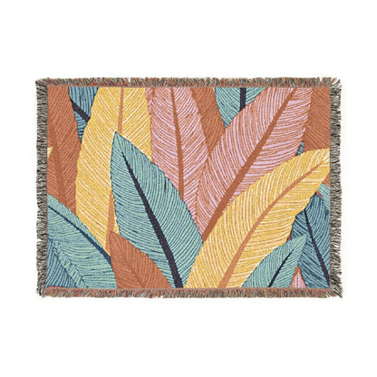 Tropical Leaf Woven Blanket — Boho Throw for Living Room, Bedroom & Patio