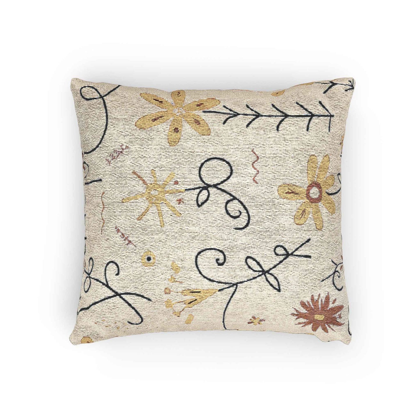 Neutral Floral Embroidered Woven Pillow | Boho Farmhouse Throw Cushion