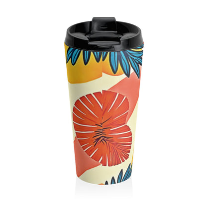 Tropical Palm Leaves Travel Mug | Floral Hibiscus Stainless Steel