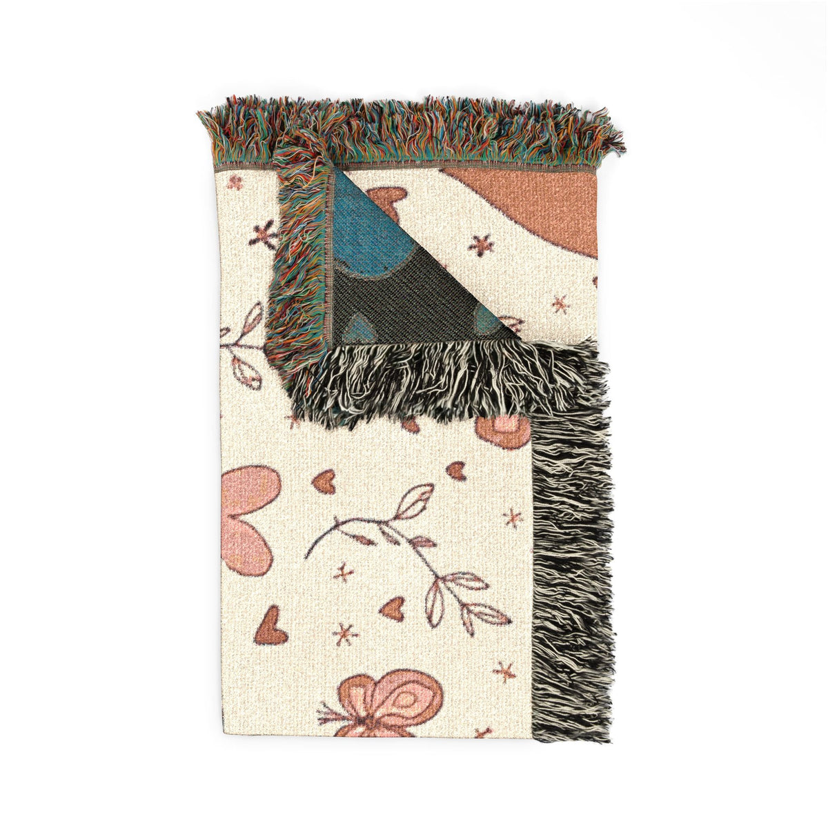Heart Pattern Woven Blanket — Boho Floral Throw for Cozy Living & Valentine Gifts