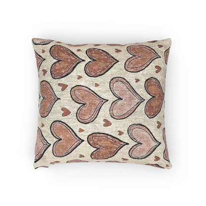 Pink Heart Pattern Woven Pillow | Boho Valentine Decorative Throw