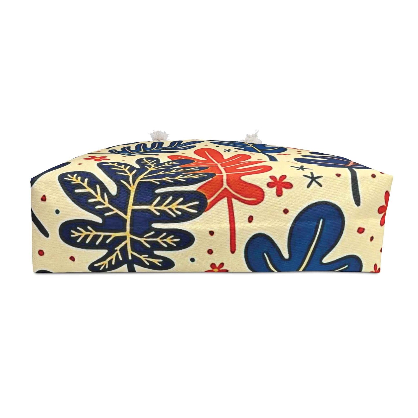 Abstract Tropical Leaves Weekender Bag | Blue Orange Leaf Pattern, Large Tote Bag