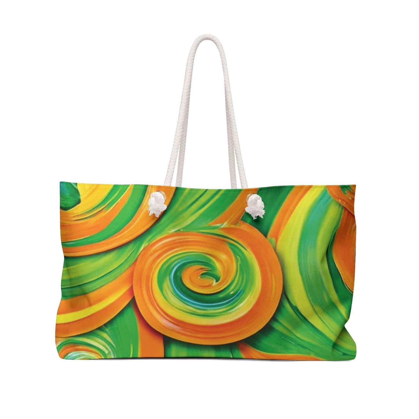 Green Orange Swirl Pattern Weekender Bag | Abstract Beach Tote Bag | Large Tote Bag