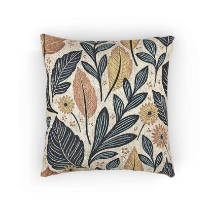Botanical Leaf Pattern Pillow | Woven Floral Foliage Throw Cushion