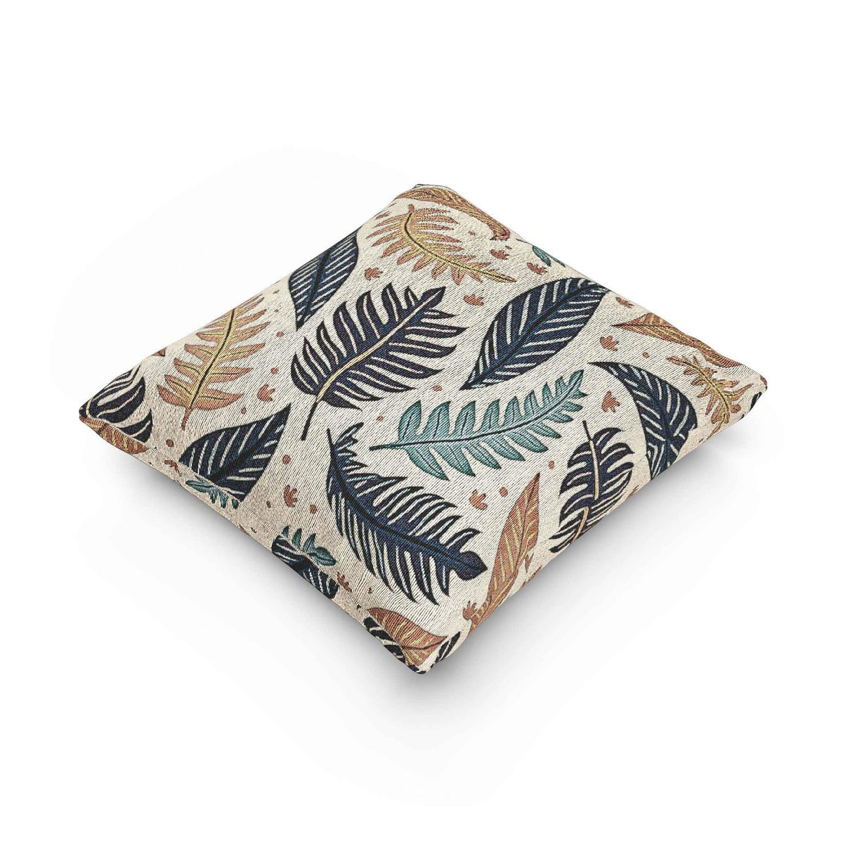 Botanical Leaf Pattern Woven Pillow | Tapestry Throw Cushion, Boho Home Decor