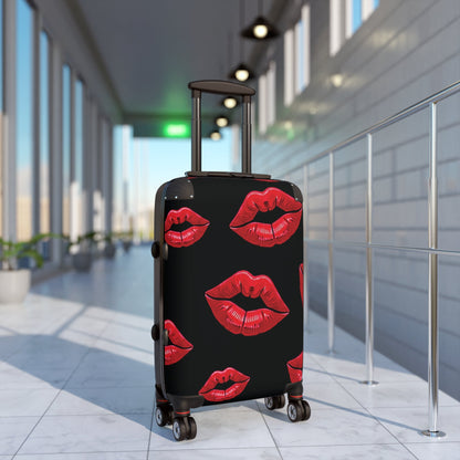 Kiss Print Carry-On Suitcase — Red Lipstick Travel Luggage