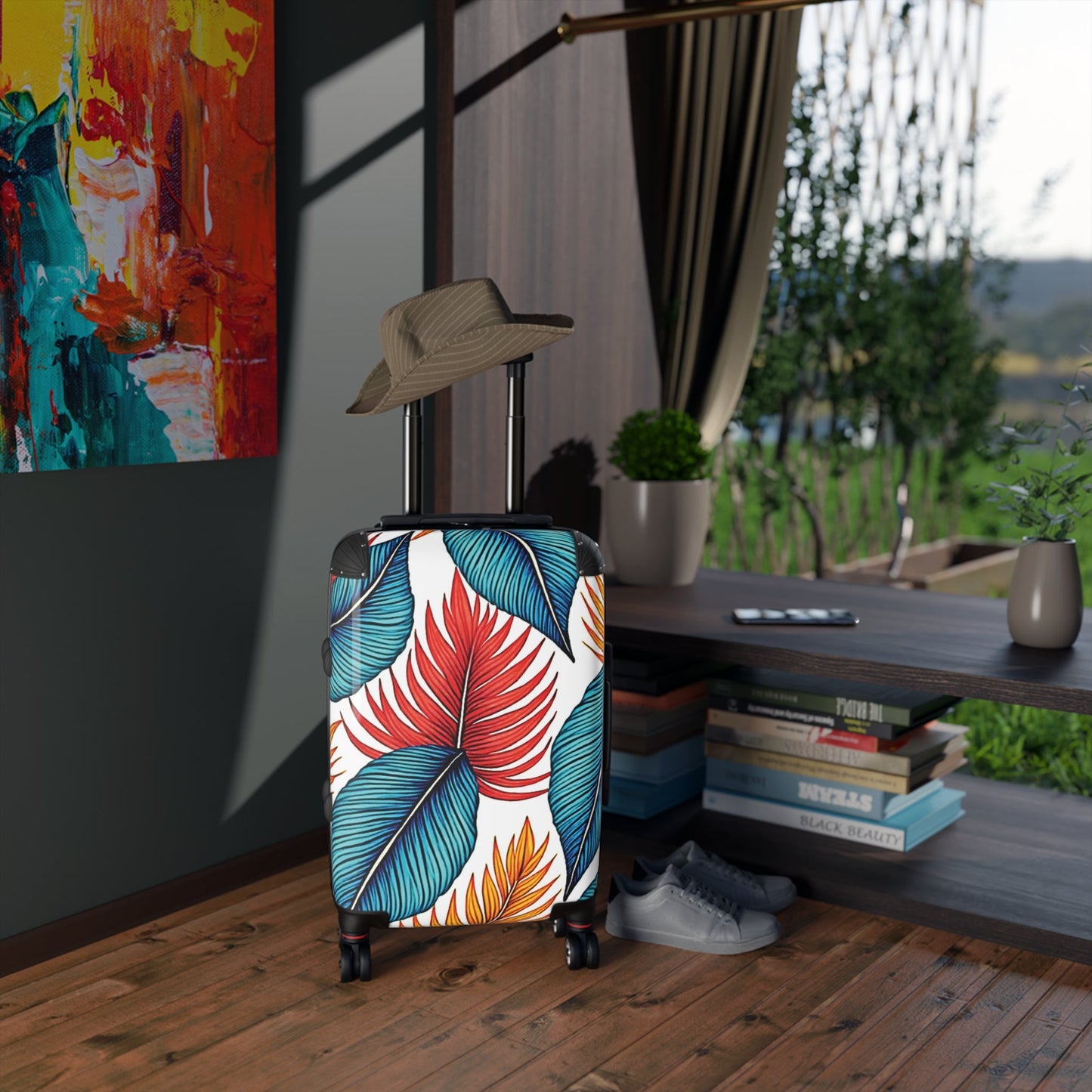 Tropical Leaf Carry-On Suitcase — Colorful Palm Print Travel Luggage