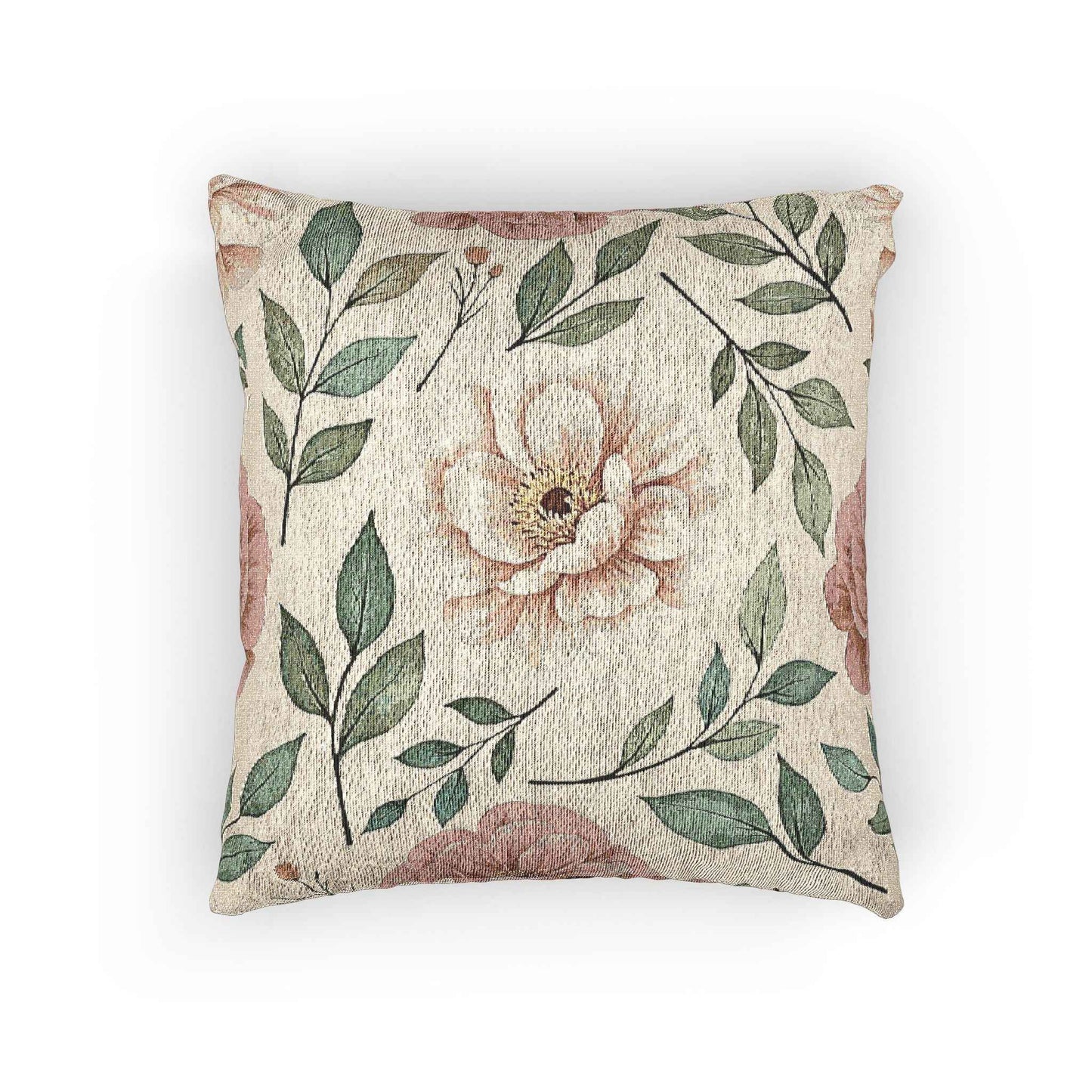 Vintage Floral Woven Pillow | Tapestry Rose Leaf Throw Pillow