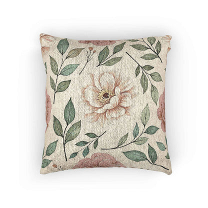 Vintage Floral Woven Pillow | Tapestry Rose Leaf Throw Pillow