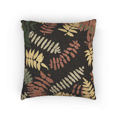 Fern Leaf Pattern Woven Pillow, Retro Botanical Throw Pillow | Earth Tone Leaves
