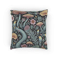 Mushroom and Fern Tapestry Pillow | Woven Decorative Throw Pillow