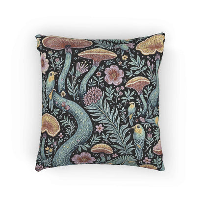 Mushroom and Fern Tapestry Pillow | Woven Decorative Throw Pillow