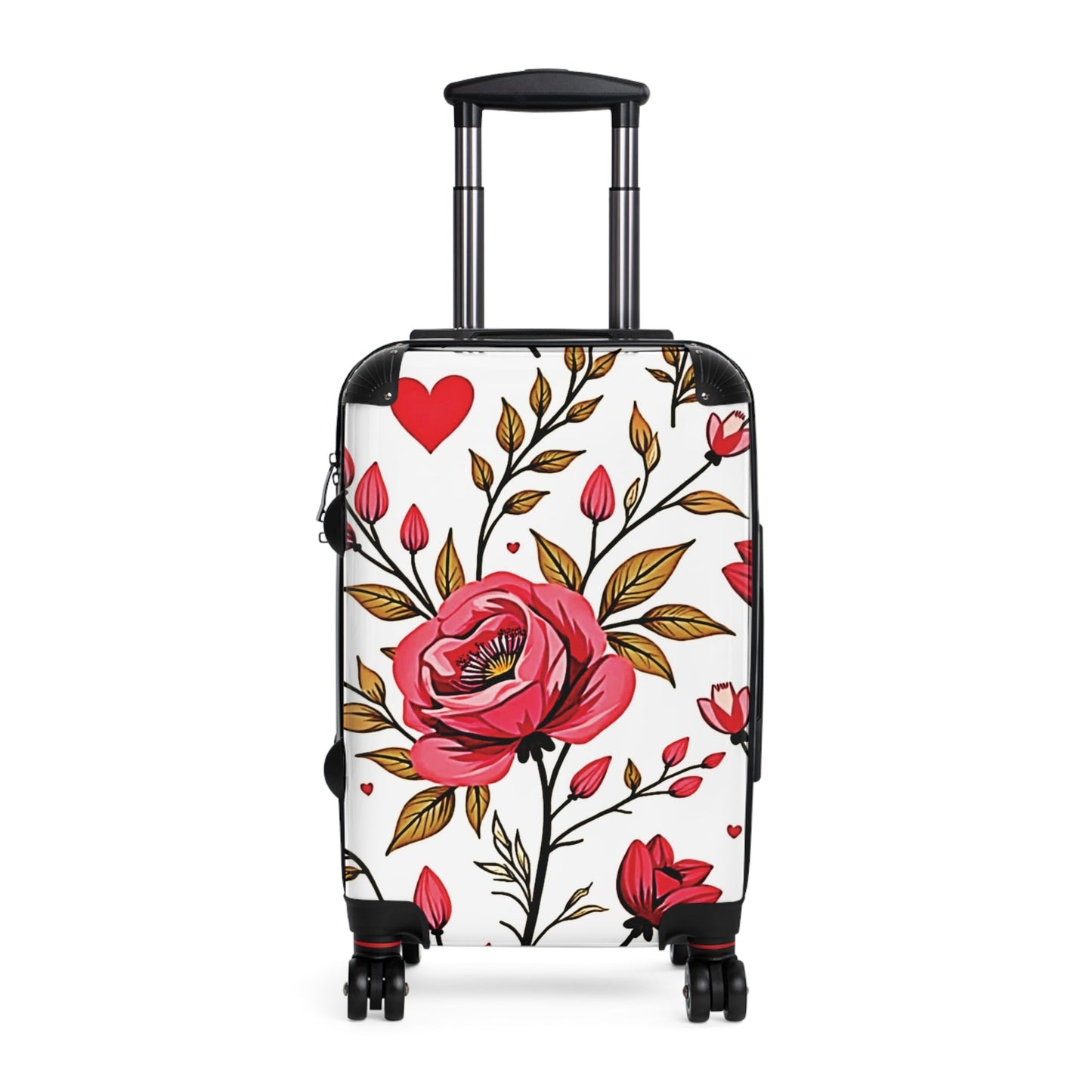 Floral Heart Carry-On Suitcase — Pink Rose Pattern Travel Luggage
