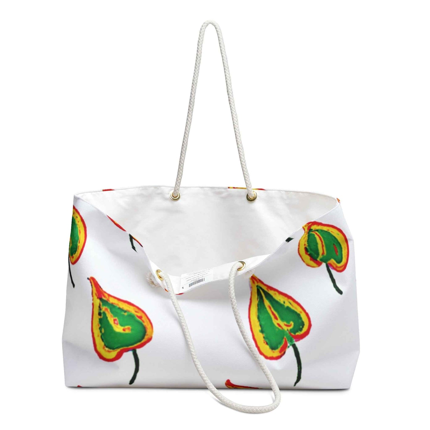 Green Heart Leaf Weekender Bag | Hand-Painted Botanical Pattern