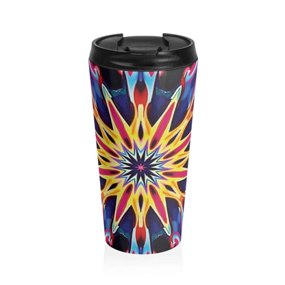 Kaleidoscope Mandala Stainless Steel Travel Mug — Colorful Psychedelic Tumbler